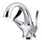 Joust 1 hole tap in chrome with rounded spout and levers.