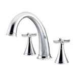 Joust 3 hole tap in chrome with rounded spout and cross taps.
